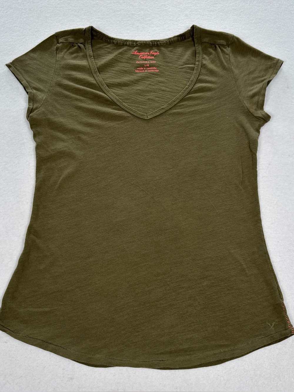 American Eagle Favorite T Short Sleeve V-Neck Shirt Women’s Large Green